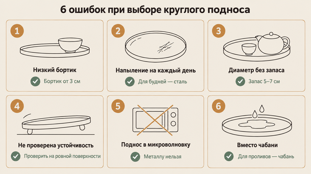 6 типичных ошибок при выборе и использовании металлического круглого подноса: правила выбора и ухода