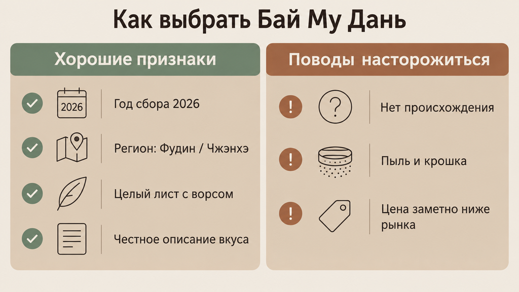 Чеклист выбора белого чая Бай Му Дань: признаки качества и предостережения при покупке