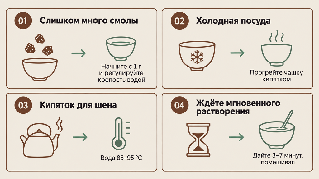 Инфографика с четырьмя главными ошибками при заваривании чая гао и наглядными советами по их исправлению