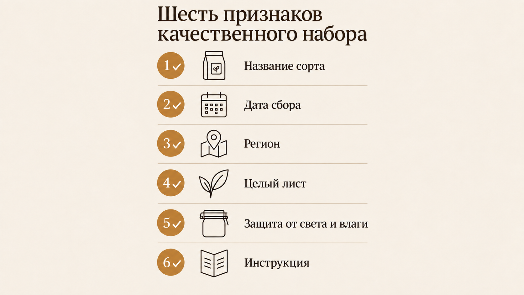 Вертикальный чек-лист из шести признаков качественного подарочного набора китайского чая