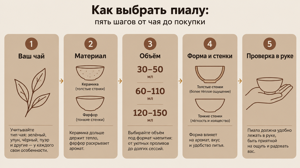 Как выбрать пиалу: пошаговая инфографика от типа чая до проверки в руке