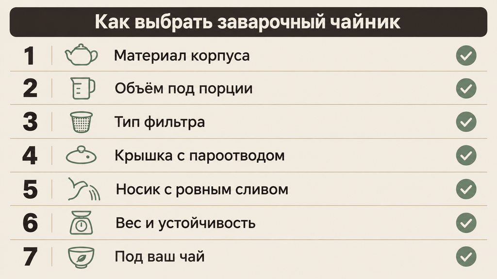 Чек-лист выбора заварочного чайника с 7 ключевыми критериями проверки