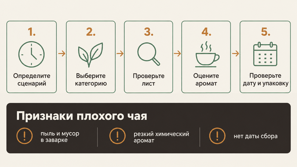 Инфографика: пять шагов выбора чая в магазине и три признака плохого чая