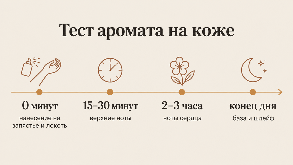 Временная шкала раскрытия парфюма на коже: пошаговый тест от нанесения до оценки к концу дня
