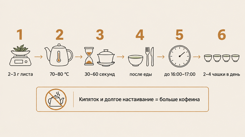 Пошаговая схема заваривания зелёного чая при повышенном давлении: температура, время и суточная норма