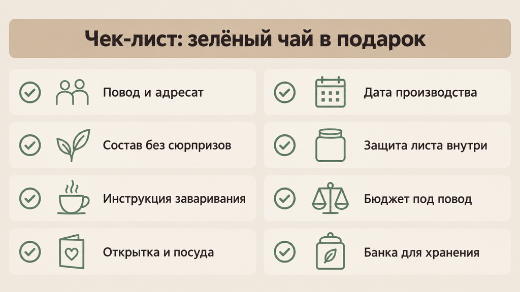 Чек-лист: восемь пунктов проверки перед покупкой зелёного чая в подарок