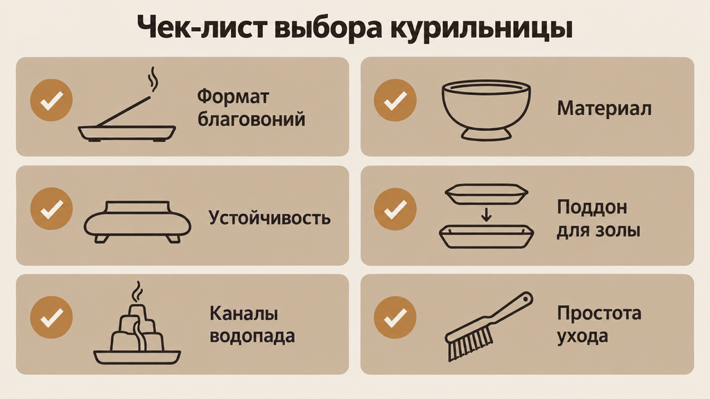 Чек-лист выбора курильницы для благовоний перед покупкой с ключевыми критериями