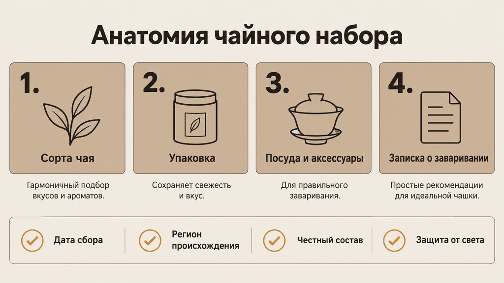 Схема-чеклист проверки компонентов и качества новогоднего подарочного набора чая