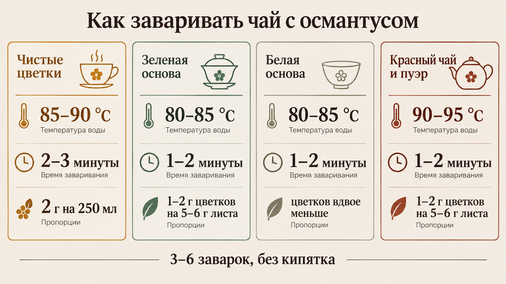 Параметры заваривания чая с османтусом: температура, время и пропорции