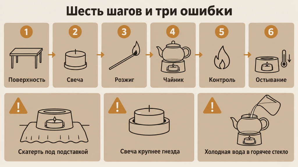Шесть шагов безопасного использования подставки-подогревателя и три типичные ошибки