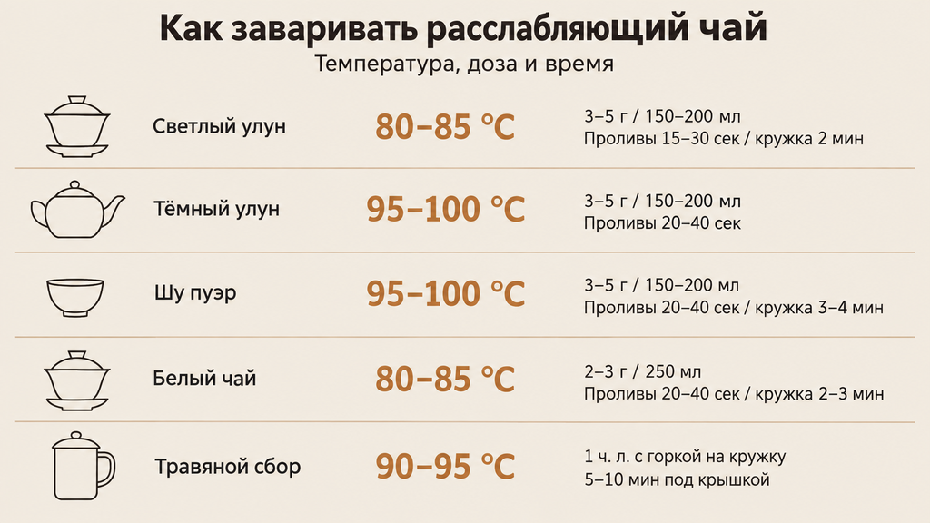Схема заваривания чая: температура, дозировка и время приготовления для разных категорий напитка