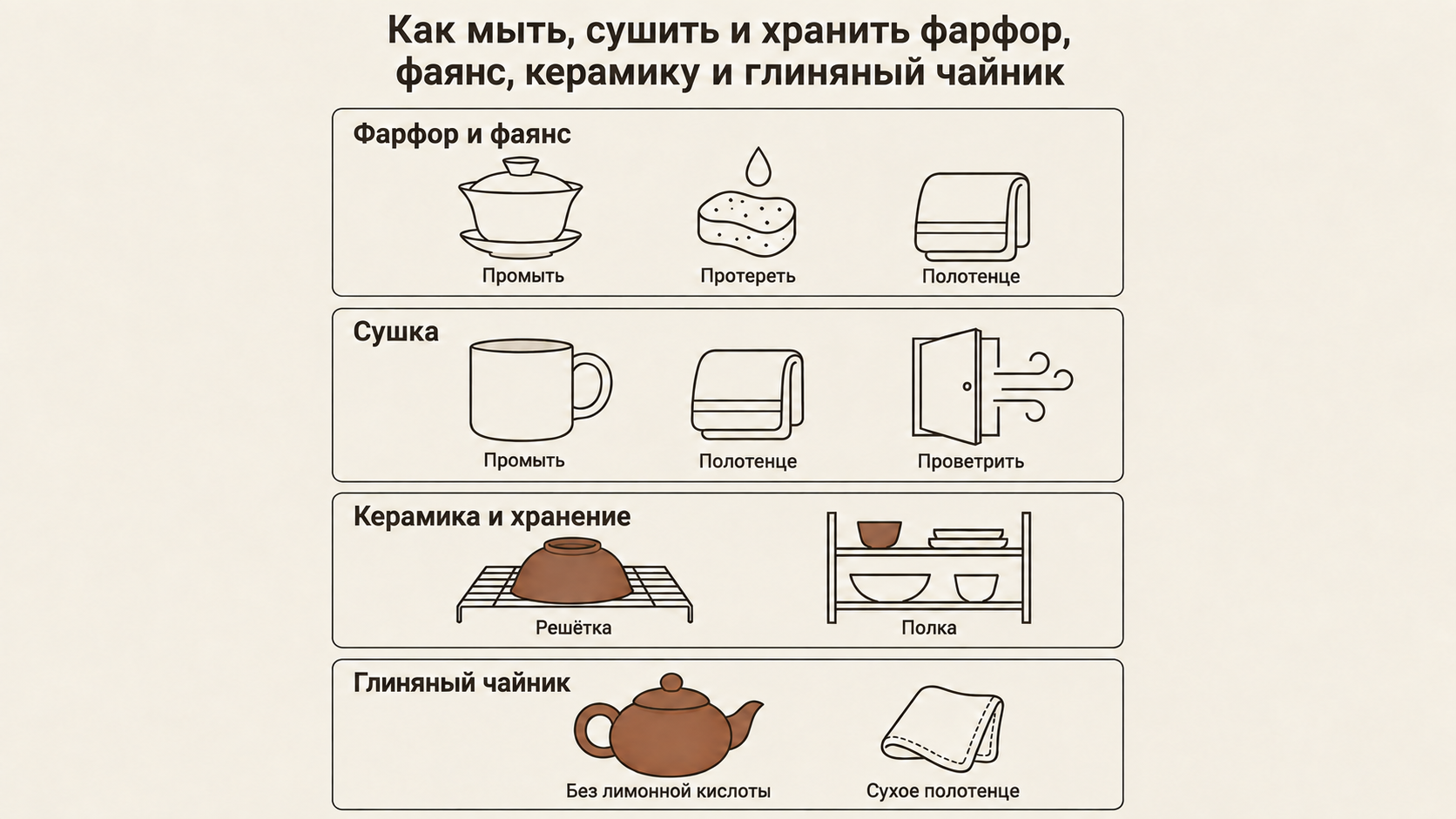 Памятка по уходу за чайной посудой: как правильно мыть, сушить и хранить фарфор, фаянс, керамику и глиняный чайник