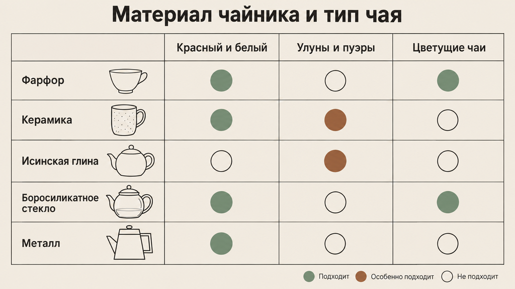 Матрица соответствия материала чайника типу чая