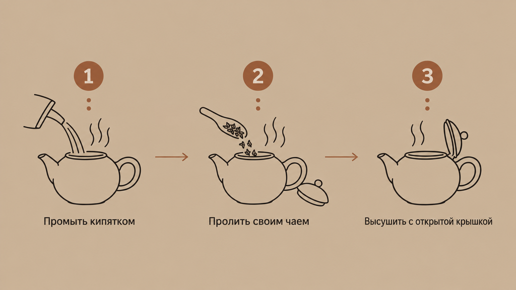 Три шага подготовки нового глиняного чайника