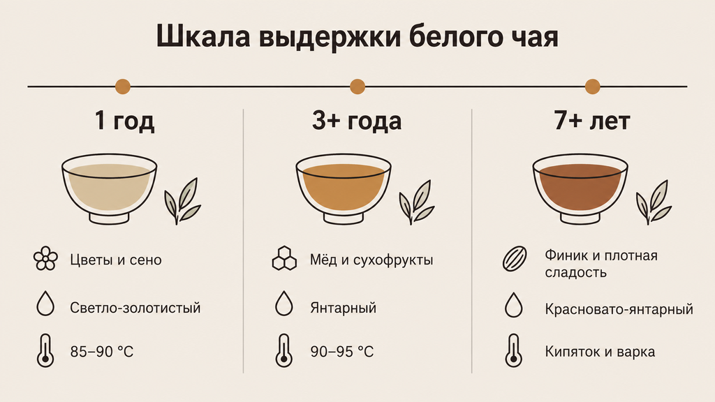 Шкала выдержки белого чая: как меняются вкус, цвет и заваривание от 1 года до 7 лет