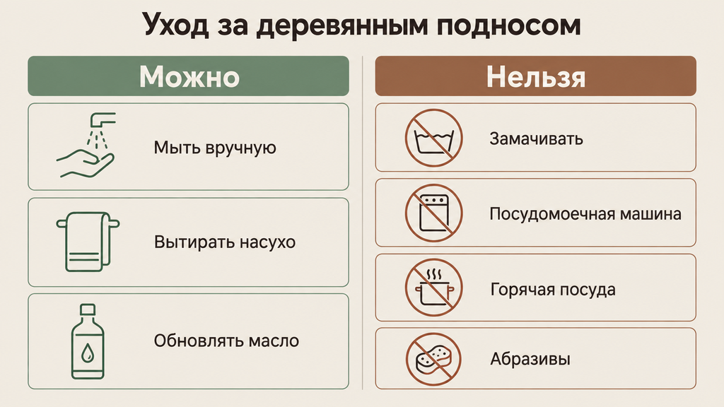 Инфографика правил ухода за деревянным подносом схема можно и нельзя